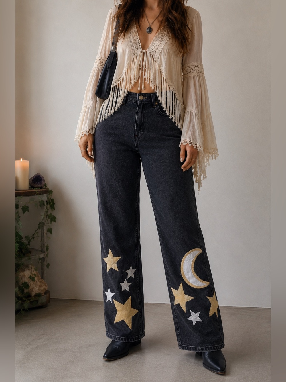Star and Moon Upcycled Women's Jeans